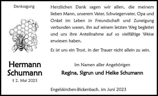 Anzeige von Hermann Schumann von  Anzeigen Echo 