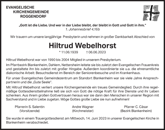 Anzeige von Hiltrud Webelhorst von  Blickpunkt Euskirchen 