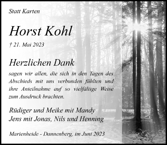 Anzeige von Horst Kohl von  Anzeigen Echo 