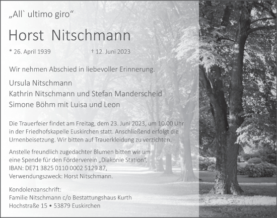 Anzeige von Horst Nitschmann von  Blickpunkt Euskirchen 