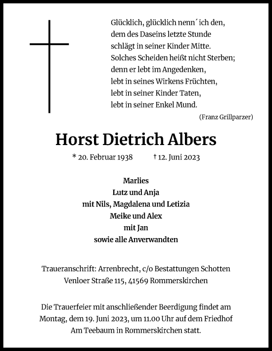 Anzeige von Horst Dietrich Albers von Kölner Stadt-Anzeiger / Kölnische Rundschau / Express