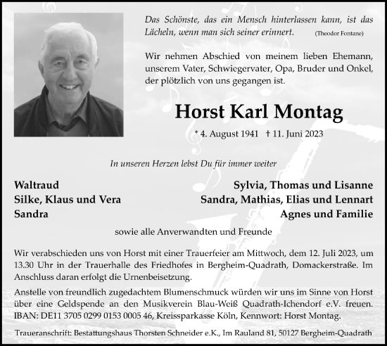 Anzeige von Horst Karl Montag von  Werbepost 