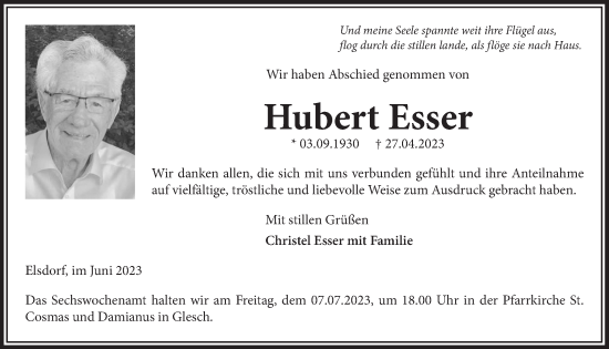 Anzeige von Hubert Esser von  Werbepost 