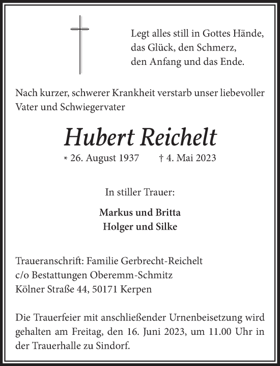 Anzeige von Hubert Reichelt von  Werbepost 