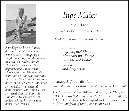 Anzeige von Inge Maier von  Schlossbote/Werbekurier 