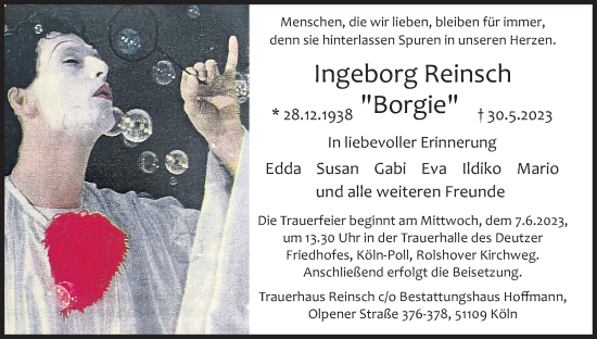 Anzeige von Ingeborg Reinsch von Kölner Stadt-Anzeiger / Kölnische Rundschau / Express
