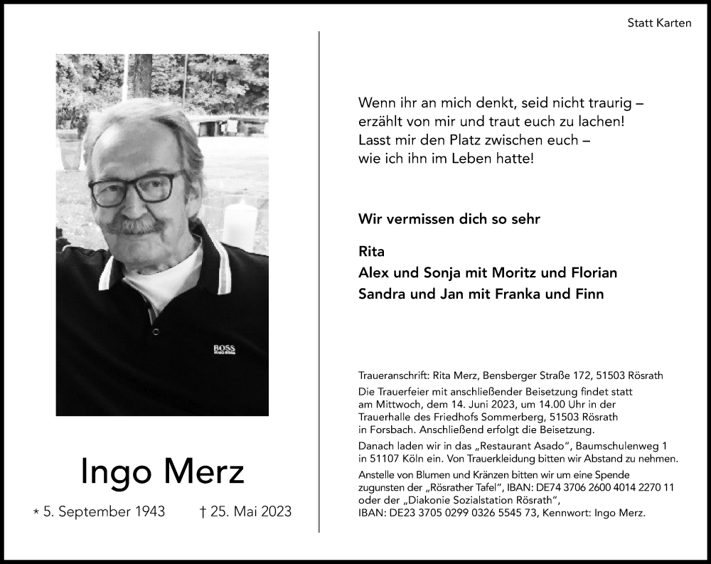  Traueranzeige für Ingo Merz vom 10.06.2023 aus Kölner Stadt-Anzeiger / Kölnische Rundschau / Express