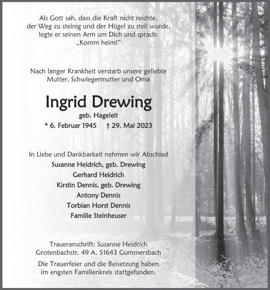 Anzeige von Ingrid Drewing von  Anzeigen Echo 