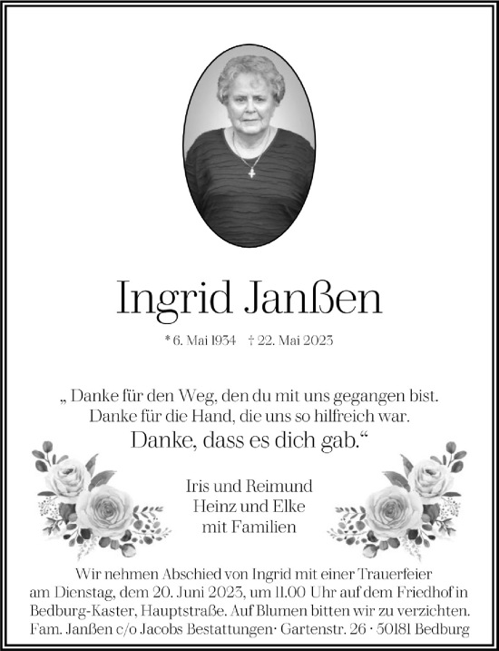 Anzeige von Ingrid Janßen von  Werbepost 