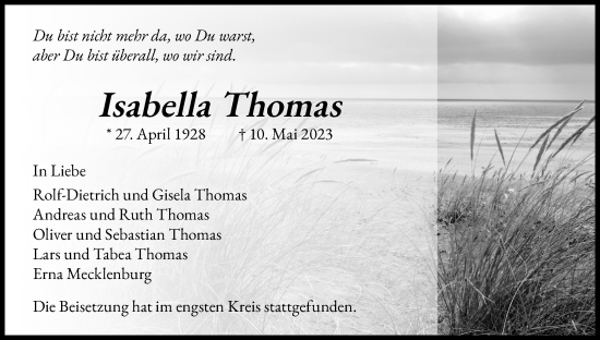 Anzeige von Isabella Thomas von Kölner Stadt-Anzeiger / Kölnische Rundschau / Express