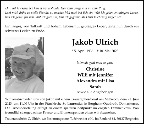 Anzeige von Jakob Ulrich von  Werbepost 
