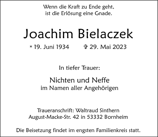 Anzeige von Joachim Bielaczek von  Schaufenster/Blickpunkt 