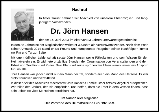 Anzeige von Jörn Hansen von Kölner Stadt-Anzeiger / Kölnische Rundschau / Express