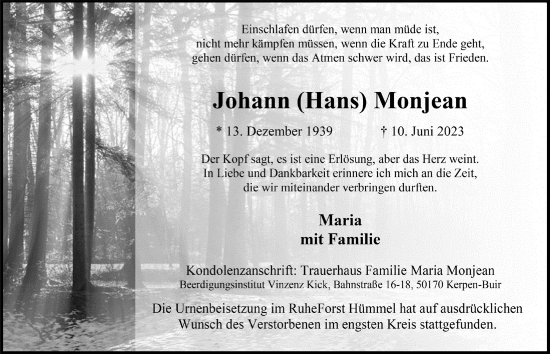 Anzeige von Johann Monjean von  Werbepost 