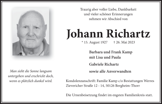 Anzeige von Johann Richartz von  Werbepost 