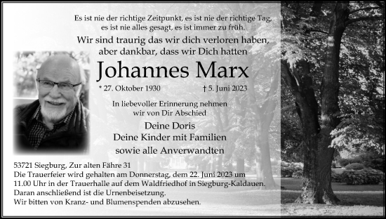 Anzeige von Johannes Marx von Kölner Stadt-Anzeiger / Kölnische Rundschau / Express