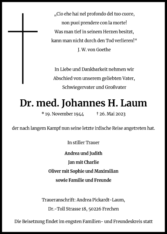 Anzeige von Johannes H. Laum von Kölner Stadt-Anzeiger / Kölnische Rundschau / Express