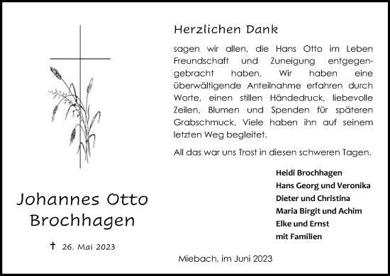 Anzeige von Johannes Otto Brochhagen von Kölner Stadt-Anzeiger / Kölnische Rundschau / Express