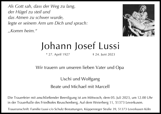 Anzeige von Johann Josef Lussi von Kölner Stadt-Anzeiger / Kölnische Rundschau / Express