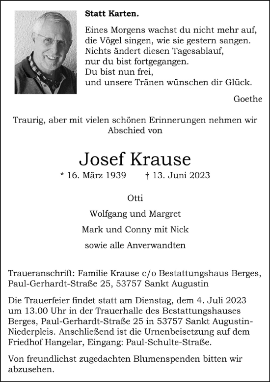Anzeige von Josef Krause von  Extra Blatt 