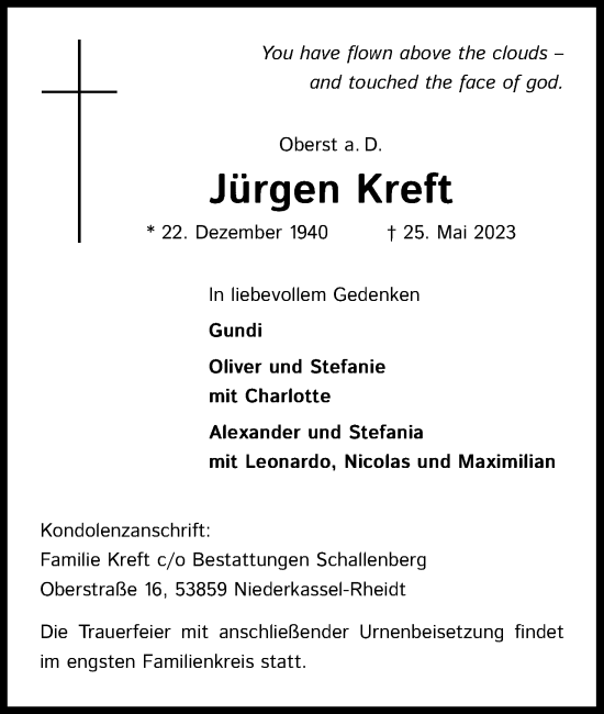 Anzeige von Jürgen Kreft von Kölner Stadt-Anzeiger / Kölnische Rundschau / Express