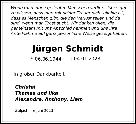 Anzeige von Jürgen Schmidt von Kölner Stadt-Anzeiger / Kölnische Rundschau / Express