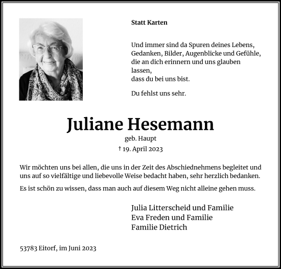 Anzeige von Juliane Hesemann von Kölner Stadt-Anzeiger / Kölnische Rundschau / Express
