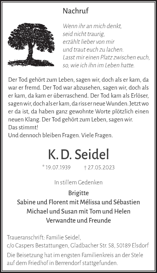 Anzeige von K. D. Seidel von  Werbepost 