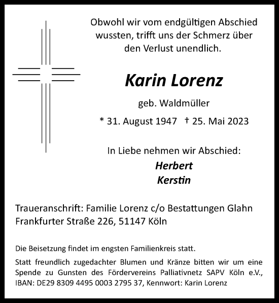 Anzeige von Karin Lorenz von  EXPRESS - Die Woche 