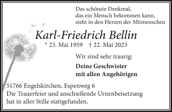 Anzeige von Karl-Friedrich Bellin von  Anzeigen Echo 