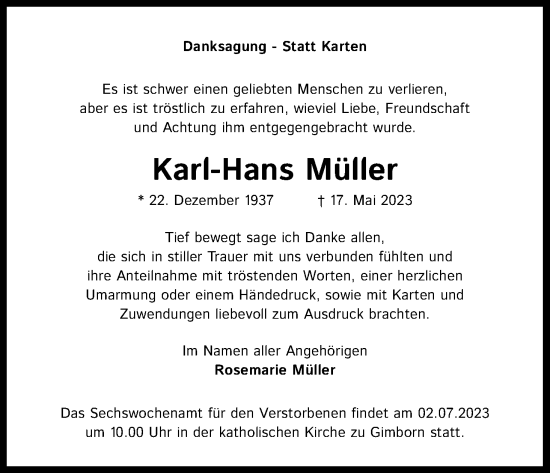 Anzeige von Karl-Hans Müller von Kölner Stadt-Anzeiger / Kölnische Rundschau / Express