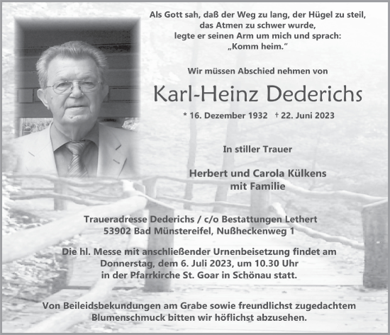 Anzeige von Karl-Heinz Dederichs von  Blickpunkt Euskirchen 