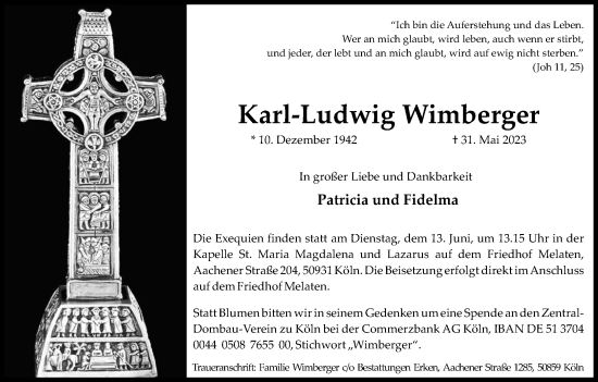 Anzeige von Karl-Ludwig Wimberger von Kölner Stadt-Anzeiger / Kölnische Rundschau / Express