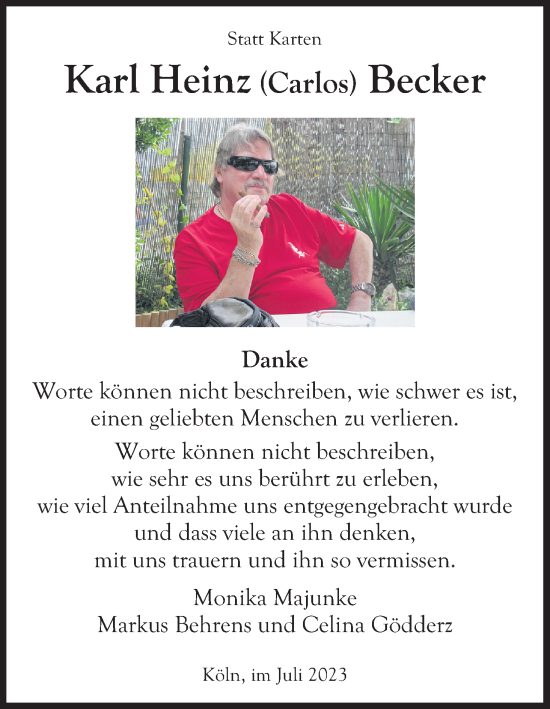 Anzeige von Karl Heinz Becker von Kölner Stadt-Anzeiger / Kölnische Rundschau / Express