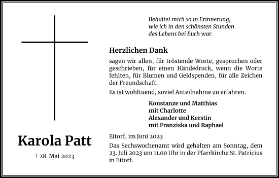 Anzeige von Karola Patt von Kölner Stadt-Anzeiger / Kölnische Rundschau / Express