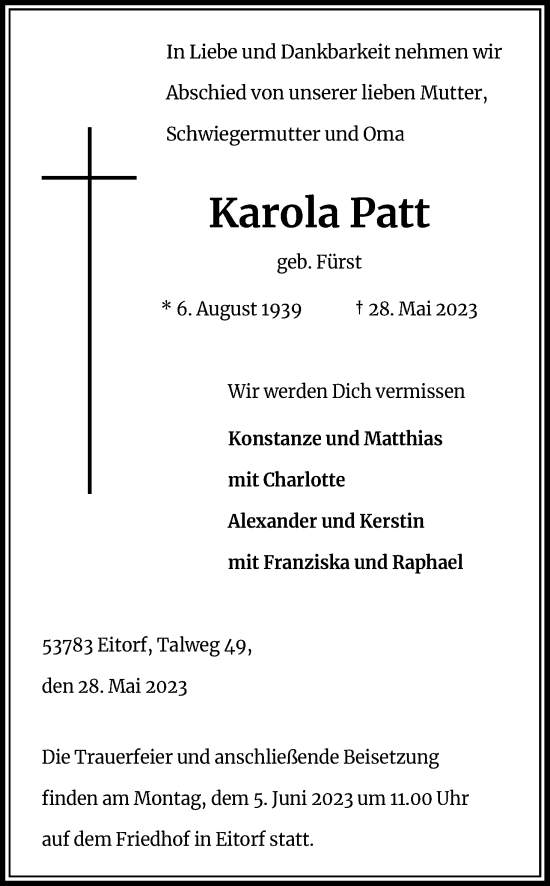 Anzeige von Karola Patt von Kölner Stadt-Anzeiger / Kölnische Rundschau / Express