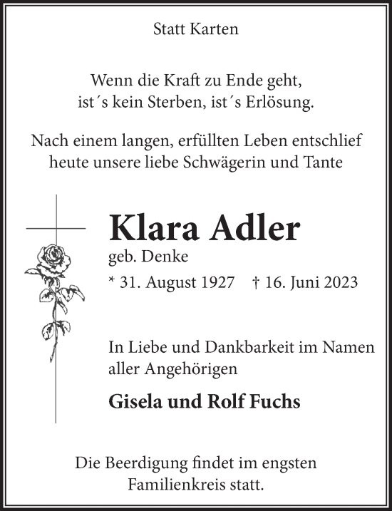 Anzeige von Klara Adler von  Anzeigen Echo 