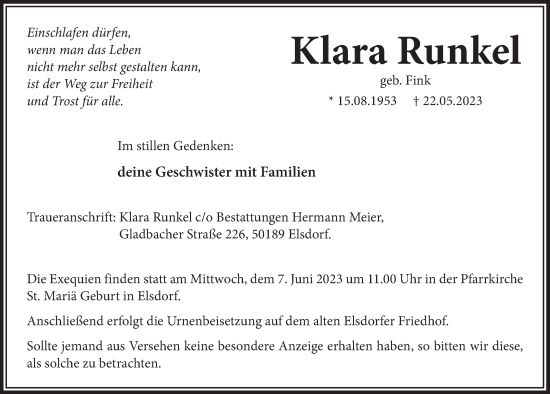 Anzeige von Klara Runkel von  Werbepost 