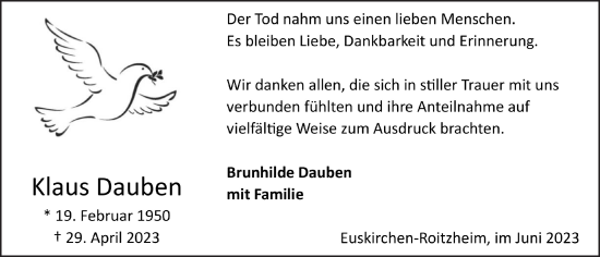 Anzeige von Klaus Dauben von  Blickpunkt Euskirchen 