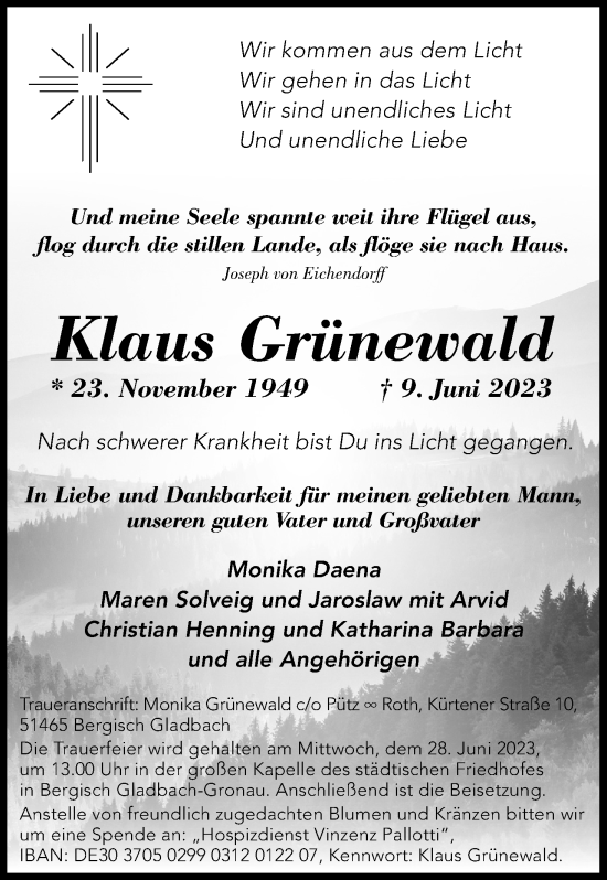 Anzeige von Klaus Grünewald von Kölner Stadt-Anzeiger / Kölnische Rundschau / Express