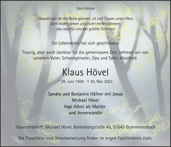 Anzeige von Klaus Hövel von  Anzeigen Echo 