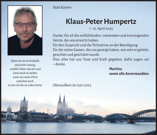 Anzeige von Klaus-Peter Humpertz von  Werbepost 