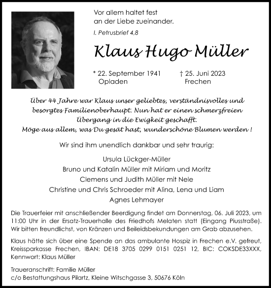 Anzeige von Klaus Hugo Müller von Kölner Stadt-Anzeiger / Kölnische Rundschau / Express
