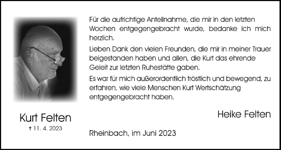 Anzeige von Kurt Felten von  Schaufenster/Blickpunkt 