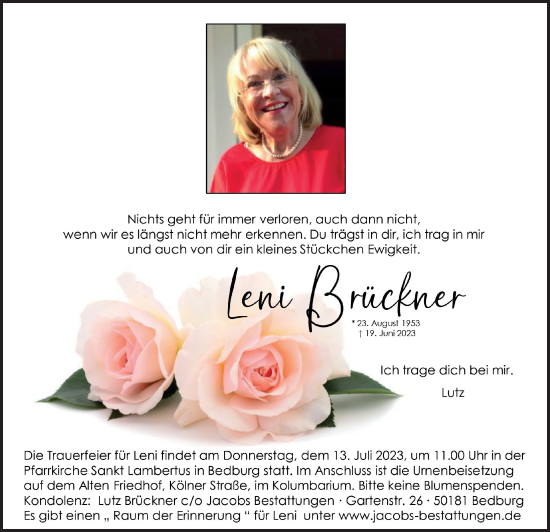 Anzeige von Leni Brückner von  Werbepost 