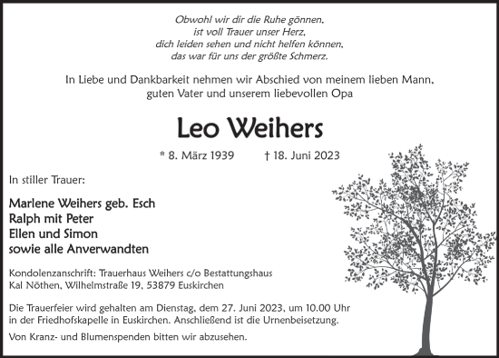 Anzeige von Leo Weihers von  Blickpunkt Euskirchen 