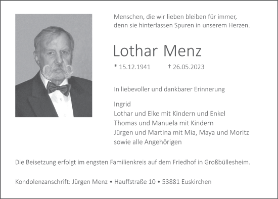 Anzeige von Lothar Menz von  Blickpunkt Euskirchen 