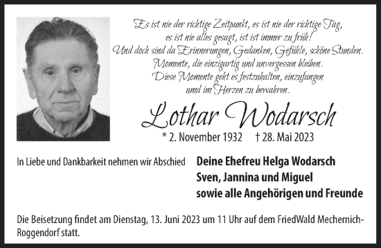 Anzeige von Lothar Wodarsch von  Blickpunkt Euskirchen 