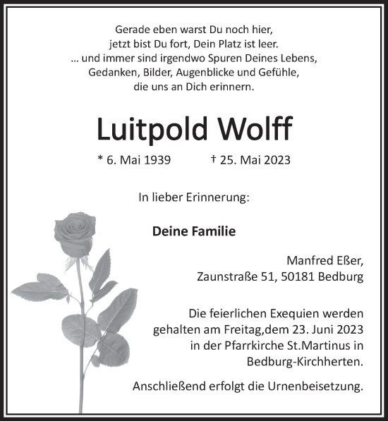 Anzeige von Luitpold Wolff von  Werbepost 