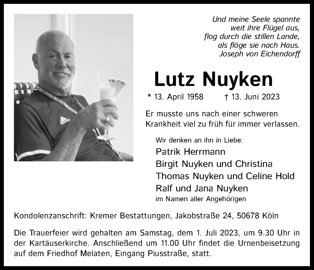 Traueranzeige für Lutz Nuyken vom 24.06.2023 aus Kölner Stadt-Anzeiger / Kölnische Rundschau / Express